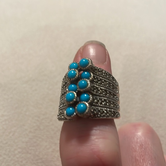 NWT ShopHQ Turquoise and Marcasite Silver Ring, Size 7 - Picture 6 of 7